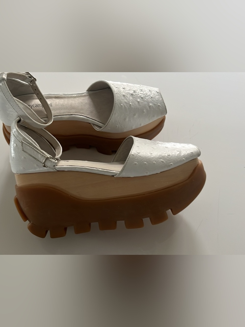 Jeffrey Campbell Leather Ostrich Embossed Platform Ankle Strap Sandals